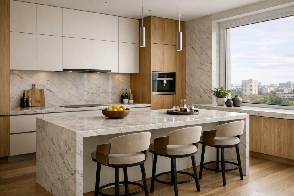 Камень для кухни: что выбрать для столешницы, фартука, подоконника и острова Камень для кухни: что выбрать для столешницы, фартука, подоконника и острова